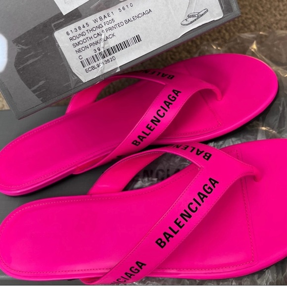 100% authentic Balenciaga pink leather graphic print slippers sandals 39.5 - Picture 9 of 9